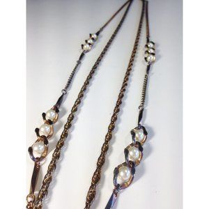 2-Strand Long Chain Necklace with faux pearls gold tone with some purple